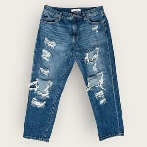 KanCan Effy Distressed Boyfriend Jean Relaxed Straight Leg Mid Rise Blue Size 28